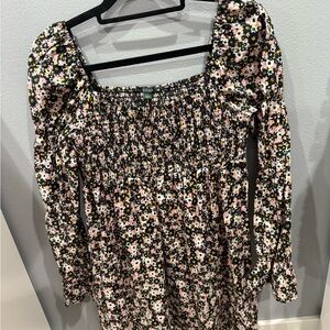 Wild Fable Floral Smocked Blouse - Black, Pink, White
